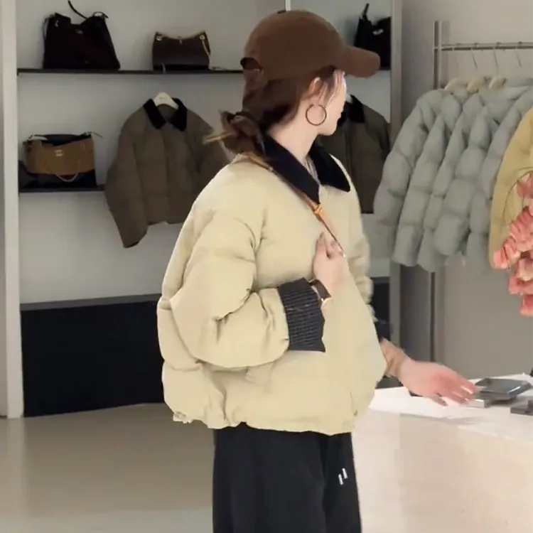 韩版时尚小个子翻领休闲面包服2025冬季新款时尚保暖加厚短款棉服