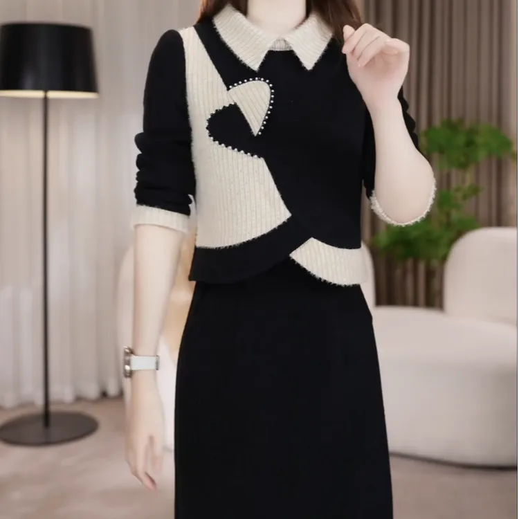 （运补）显瘦气质长袖洋气拼接时尚秋冬显瘦气质长袖洋气连衣裙