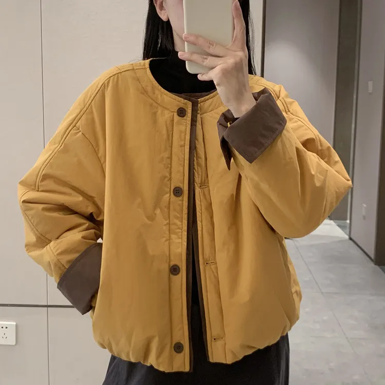 圆领厚款拼接常规款短款棉服棉衣百搭立领女装加厚休闲韩版秋冬
