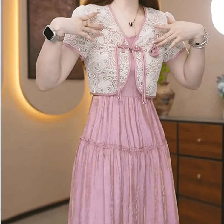 【披肩+连衣裙】2025夏季新款优雅时尚女神范洋气修身显瘦减龄套装