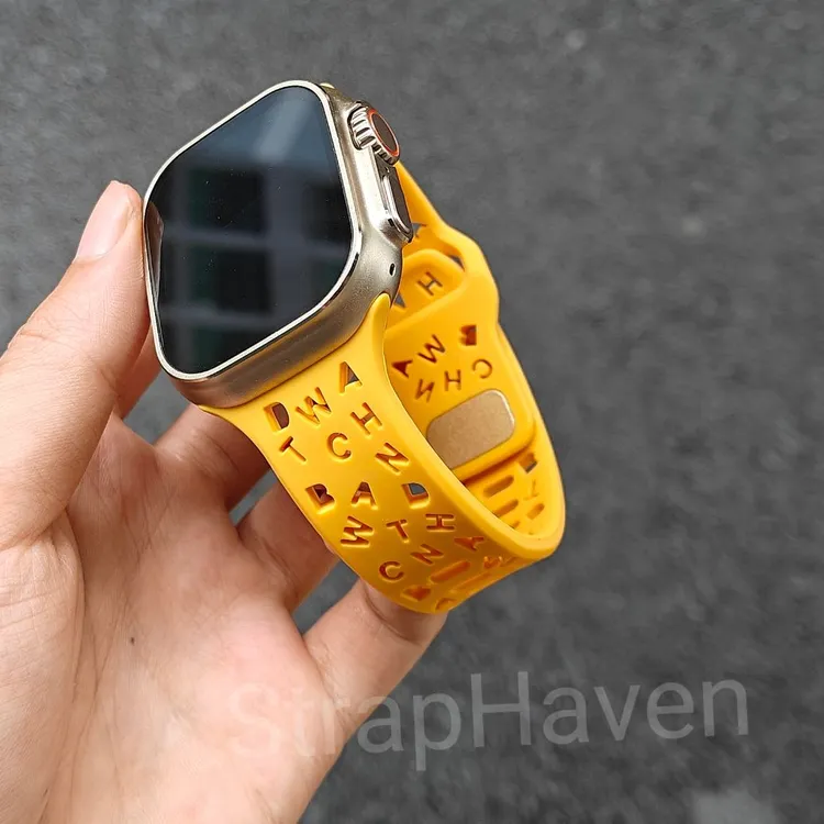 字母硅胶表带适用苹果手表applewatchS10透气iwatch987镂空ultra