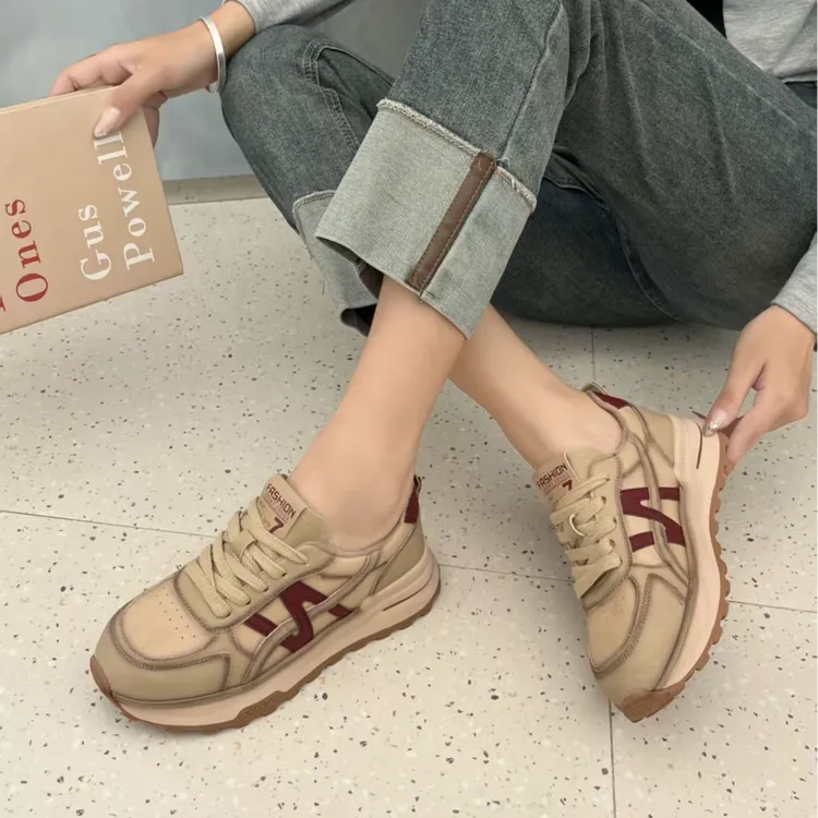 圆头休闲风公牛休闲鞋运动时尚平底复古春季时尚休闲鞋系带