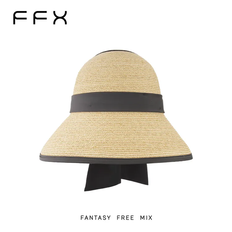 FANTASY FREE MIX【漫步爱丽丝】细支拉菲草时尚蝴蝶结空顶大檐草帽
