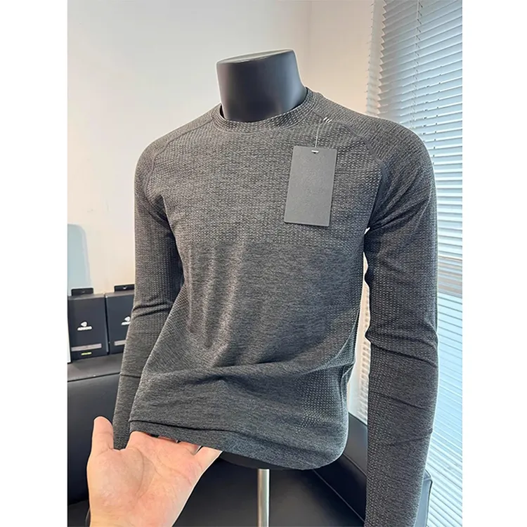 炭黑色速干长袖t恤男夏季cleanfit修身弹力上衣健身训练运动服