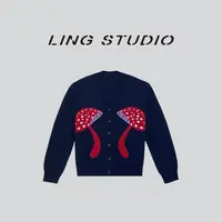 LING/STUDIO『水母蘑菇』100%绵羊毛减龄V领小香风开衫毛衣5091690