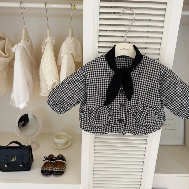 女宝宝外套韩版棉衣女童加厚外套冬装夹棉衣服儿童棉袄格子棉袄