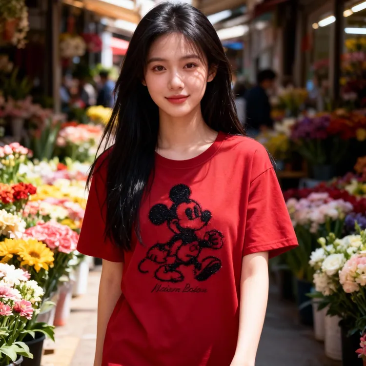 流行时尚潮牌女装女长袖圆领极简风落肩袖刺绣T恤宽松女款打底衫