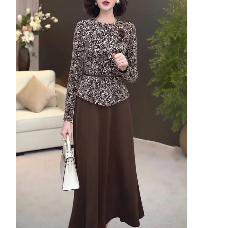 高档时尚洋气假两件连衣裙2025春秋新款减龄收腰显瘦气质拼接长裙