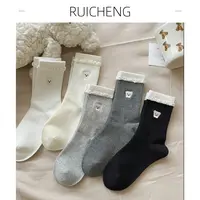 瑞诚新款女士小熊花边中筒袜