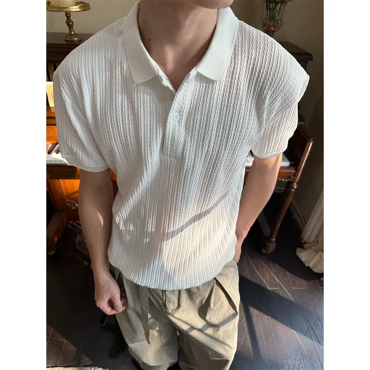 【EME】 夏季新款静奢质感竖条浮雕亨利领Polo短袖T恤Cleanfit简约商品图