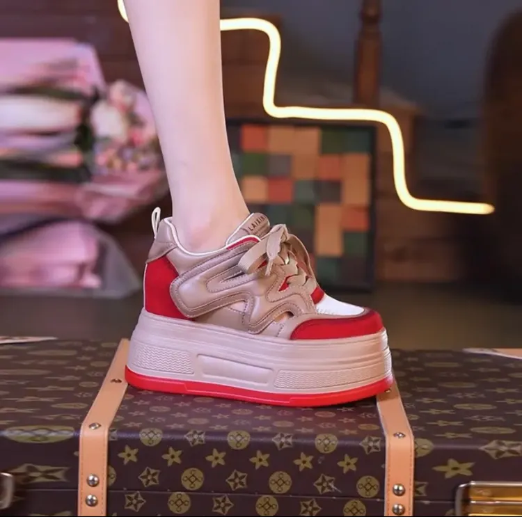 小个子专属夏季复古风8CM高2025春夏厚底女休闲鞋百搭小个子女鞋