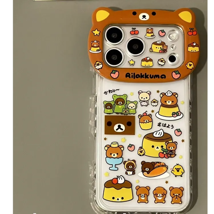 立体创意镜头布丁轻松熊适用苹果17pro手机壳创意适用iPhone16/15