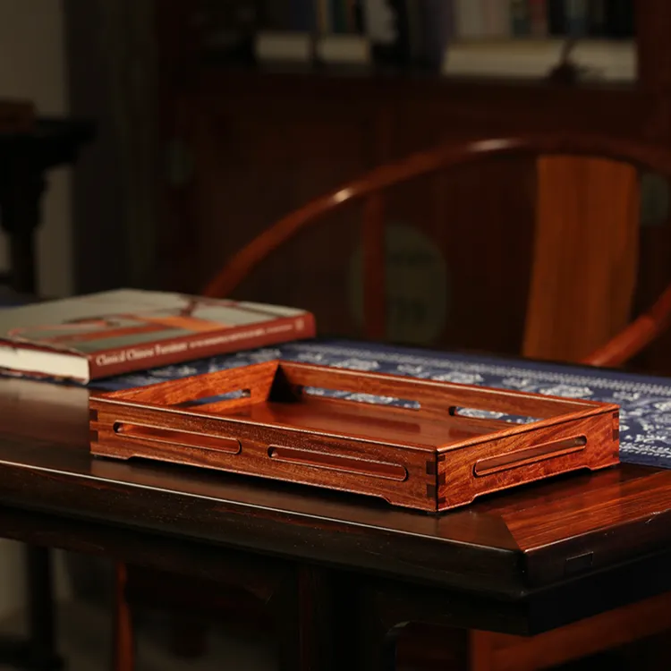 小书斋缅甸花梨|楠木复古家用长方形托盘承盘收纳盒盒子木质客厅