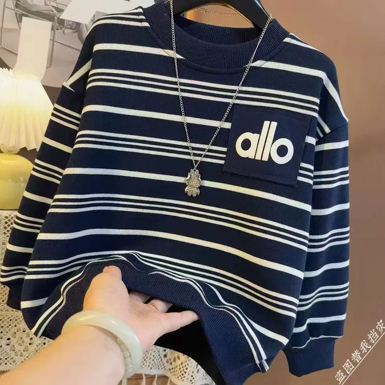 【加绒/不加绒】帅气潮酷痞帅童装中大童帅气时尚百搭条纹上衣9595