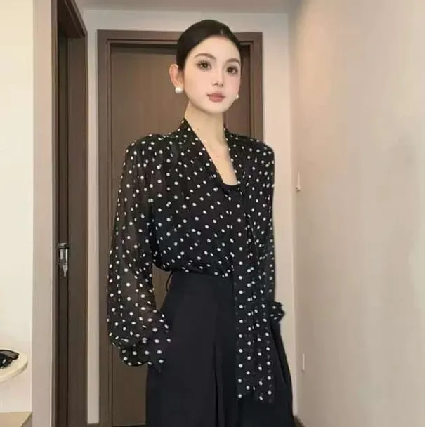 【前后2穿】V领法式高级感飘带立领长袖衬衫女夏季新款设计感上衣
