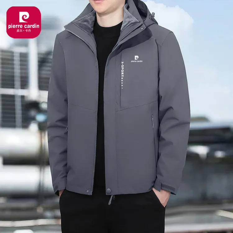 【内胆可拆卸】皮尔卡丹三合一冲锋衣男士户外登山加绒加厚夹克外套
