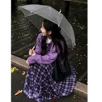 薄款休闲风中长裙X型格子半身裙温柔学生设计感秋季