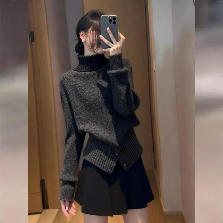 慵懒风韩版高领显瘦毛衣女2025秋冬新款内搭轻熟洋气百搭针织衫女