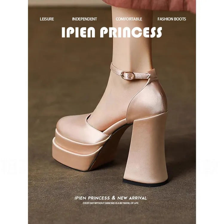 不累脚主婚纱婚鞋女2025春秋新款小个子粗跟防水台高跟鞋浅口单鞋