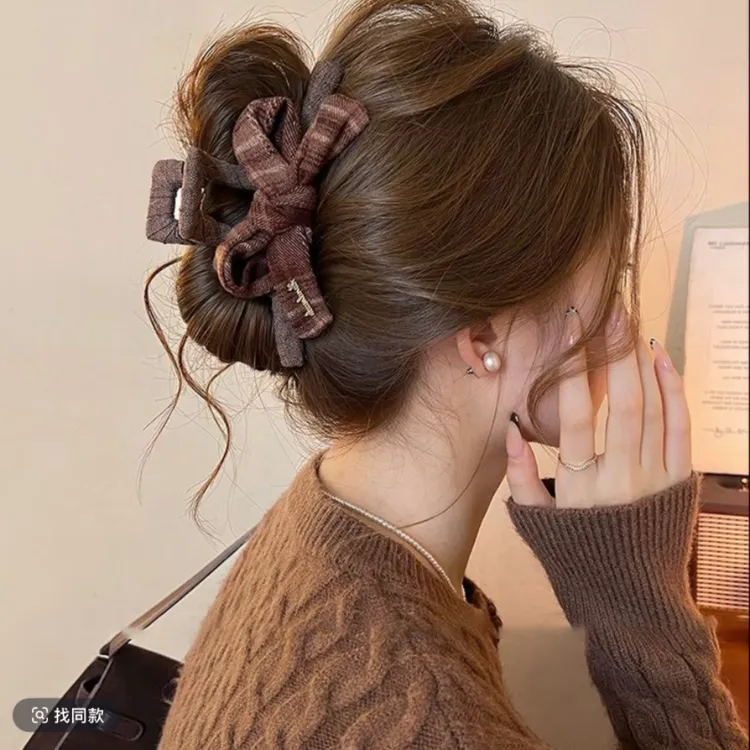 美拉德蝴蝶结抓夹女高级感大号鲨鱼夹子2025新款盘发夹后脑勺头饰