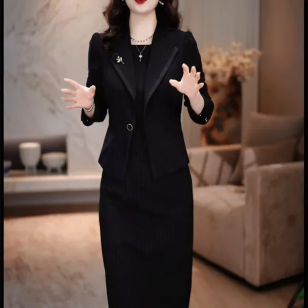 2025秋季新款高端西装连衣裙套装裙女春秋喜婆婆婚宴装整套搭配