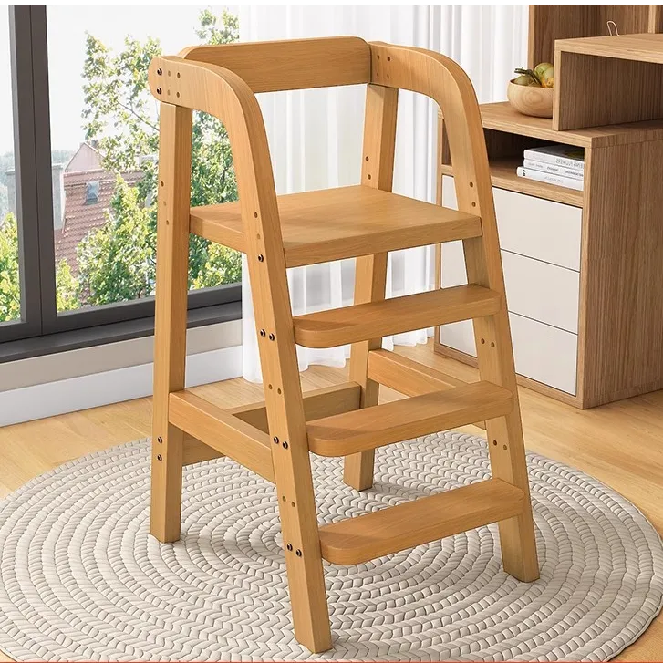实木儿童餐椅大宝宝家用成长椅子吃饭椅加宽加大高脚椅家用带脚踏