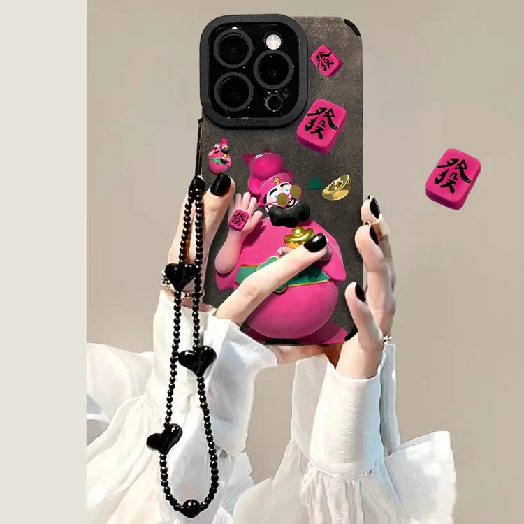 多巴胺财神爷适用iPhone15苹果14花样手机壳13promax创意16皮纹12