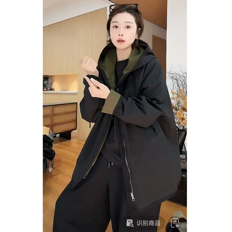 YYOUHAN 2025新款【高频常服】撞色显瘦百搭连帽风衣外套 2508C4845