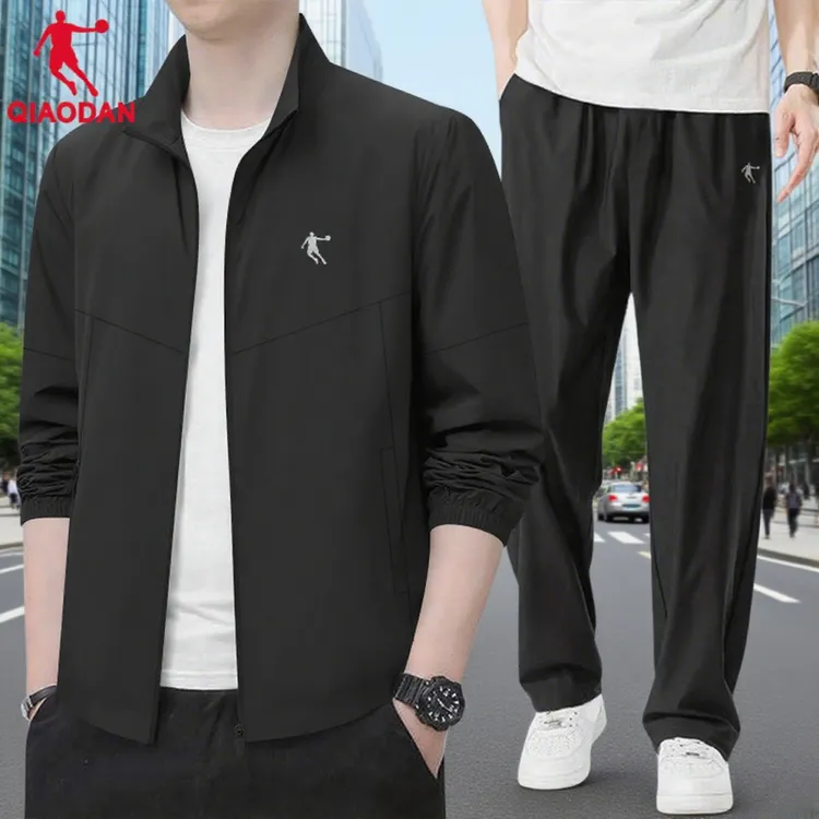 乔丹运动套装男款2025秋季新款防泼水冲锋衣长裤两件套跑步运动服