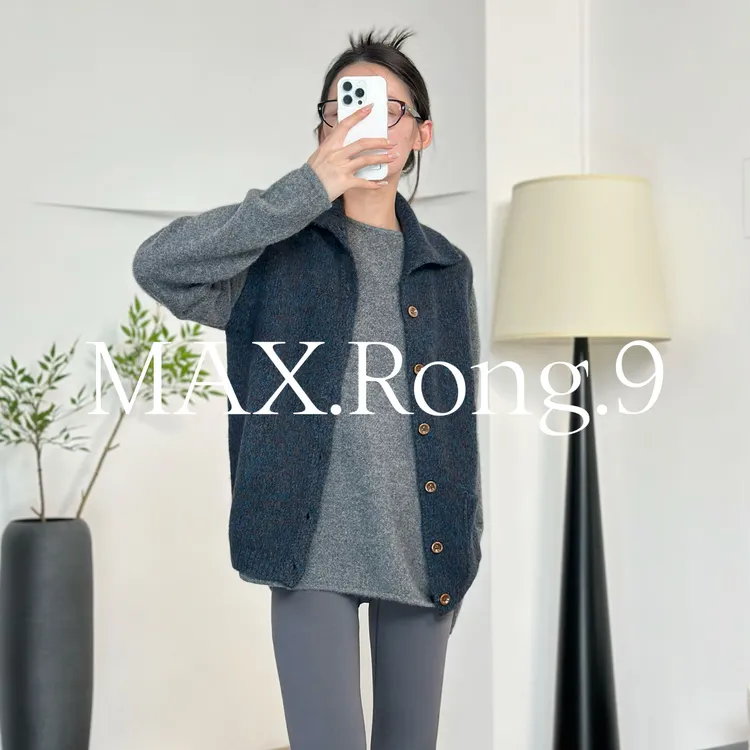 MAX.Rong.9秋冬翻领花纱马甲宽松针织上衣 TY