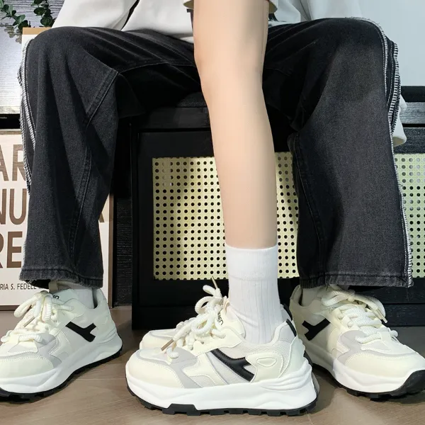 人本情侣运动鞋2025新款网面厚底增高老爹鞋学生百搭韩版休闲鞋子