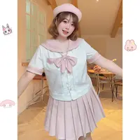 【青苍现货】【樱川学妹】大码甜妹夏款海军领蝴蝶结上衣+百褶裙套装