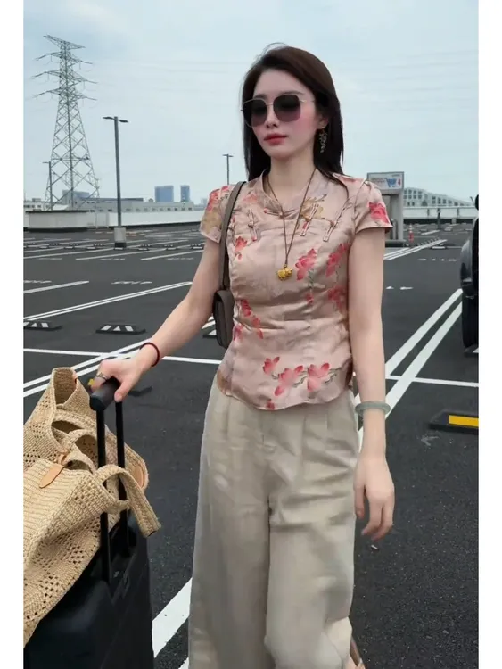 巨好看的两件套女夏装2025超火减龄新中式国风短袖上衣休闲裤套装