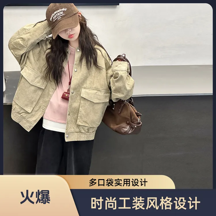 女童外套8-16岁洋气上衣韩版工装夹克外套女宝潮酷痞帅童装T236