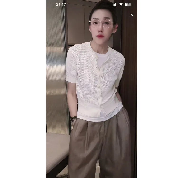 桑蚕丝 圆领中袖 针织衫 TX0259