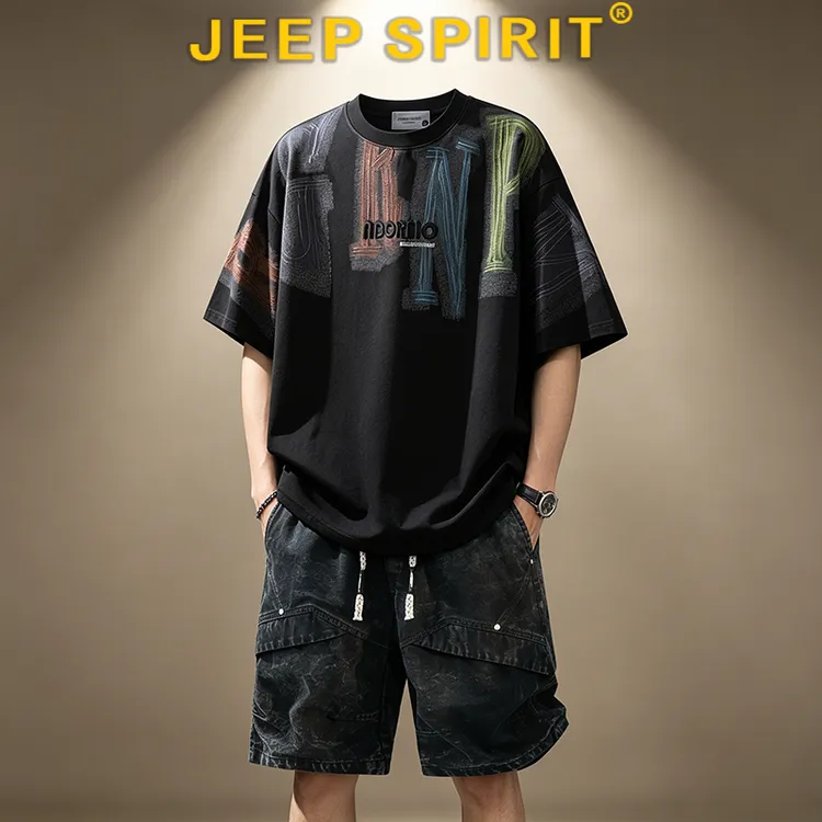 JEEPSPIRIT吉普男士时尚套装夏季新款美式潮流大码宽松休闲两件套