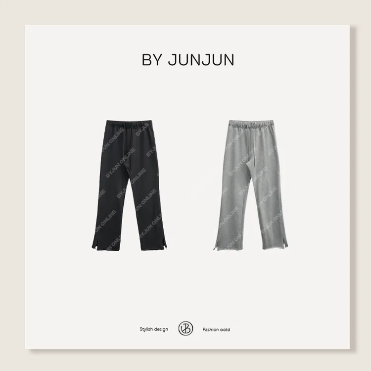 ByJunjun【开衩竹竿裤】 开衩卷边卫裤韩版显瘦抽绳休闲裤