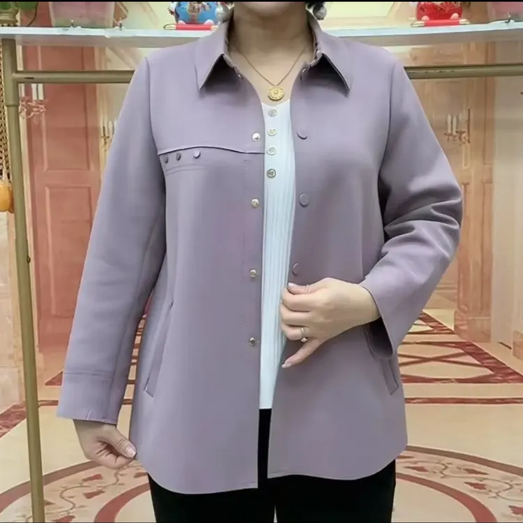 时尚中年女士秋款外套2025秋季新款洋气简约复古拼接翻领保暖上衣