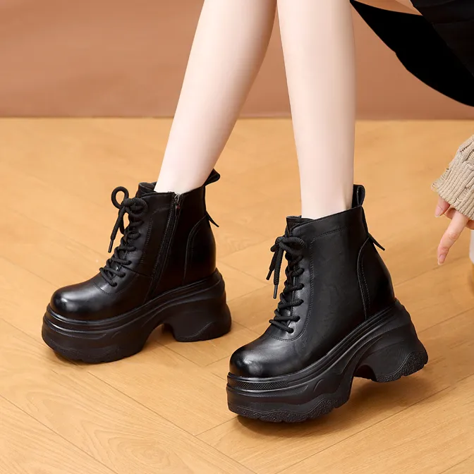 12CM厚底内增高短靴女靴2025冬季新款加绒保暖小个子超高跟马丁靴