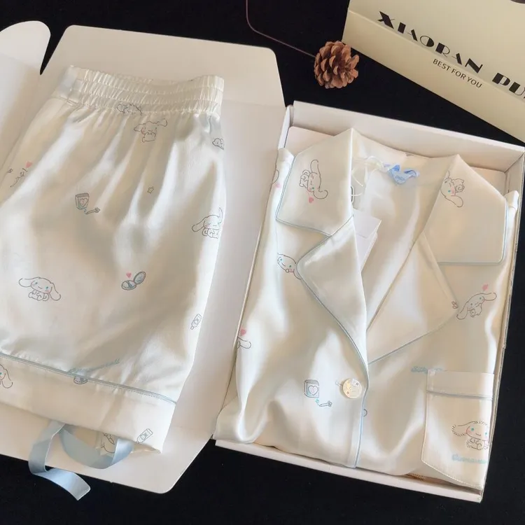 甜美大耳朵狗狗冰丝印花睡衣2025夏季新款宽松家居服少女套装外穿