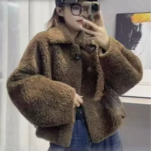 保暖女长袖短款冬季韩系小个子羊羔毛外套女装上衣