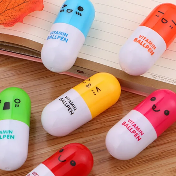 清新可爱表情药丸笔创意学生文具伸缩胶囊圆珠笔