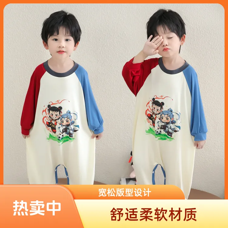 儿童卡通风长袖春秋套头睡袋连体衣男童卡通宝宝家居服