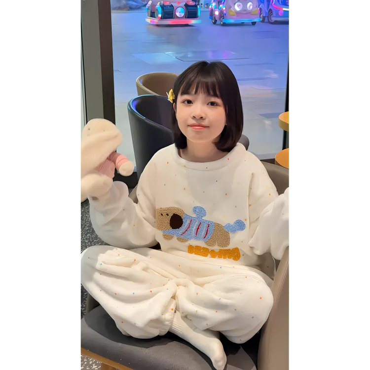 女童睡衣2025新款中大童女孩加厚珊瑚绒套装儿童冬季半边绒家居服