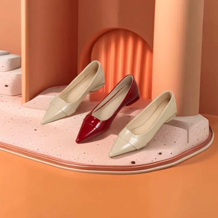 真皮气质欧美细跟异型跟浅口纯色简约单鞋中跟春秋低跟高跟尖头