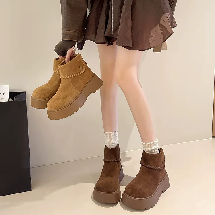 大头勃肯马丁靴女厚底增高2025年秋冬季新款小个子显瘦绒面小短靴