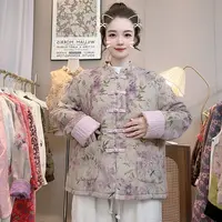 新中式国风盘扣棉袄印花外套女士2025秋冬季新款棉服立领棉衣上衣
