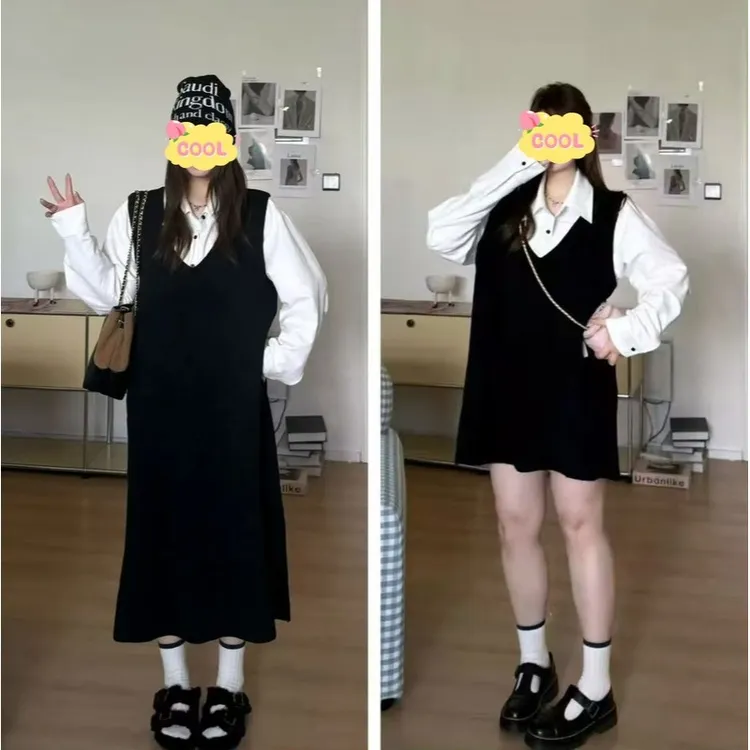 大码宽松打底衬衫显瘦高级马甲背心裙短款99612#长款99616#