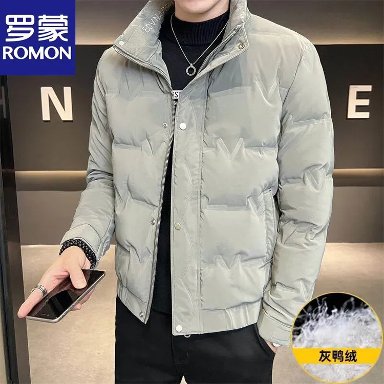 Romon/罗蒙羽绒服男士秋冬季外套男款休闲青年短款时尚保暖灰鸭绒