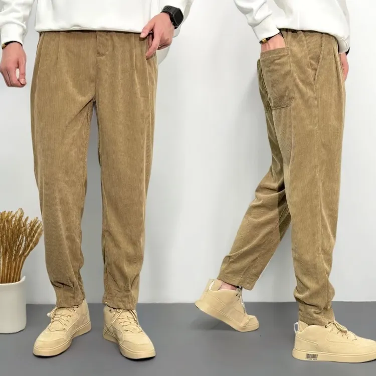 男款秋冬卡其色裤子美式痞帅高端休闲裤灯芯绒重磅宽松男士工装裤